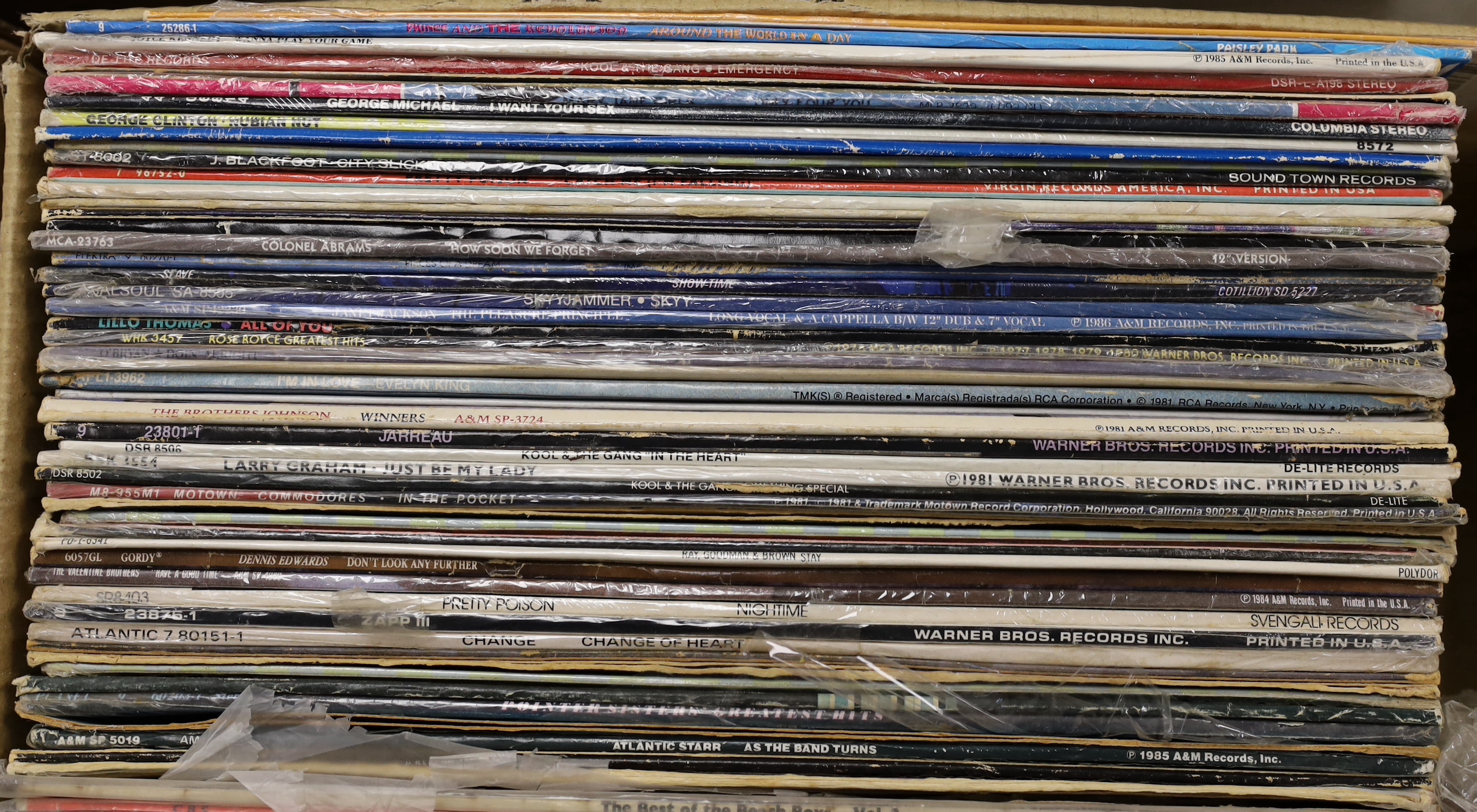 One hundred and forty mostly 1970's/80's LPs, including the time, Frank Zappa, Stevie Wonder, George, Michael, Diana Ross, Paul Young, etc.